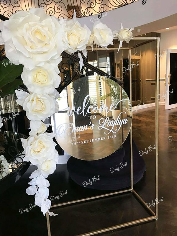 80cm Mirror Gold Round Acrylic Board Wedding Welcome Sign Circle Baby Shower AU