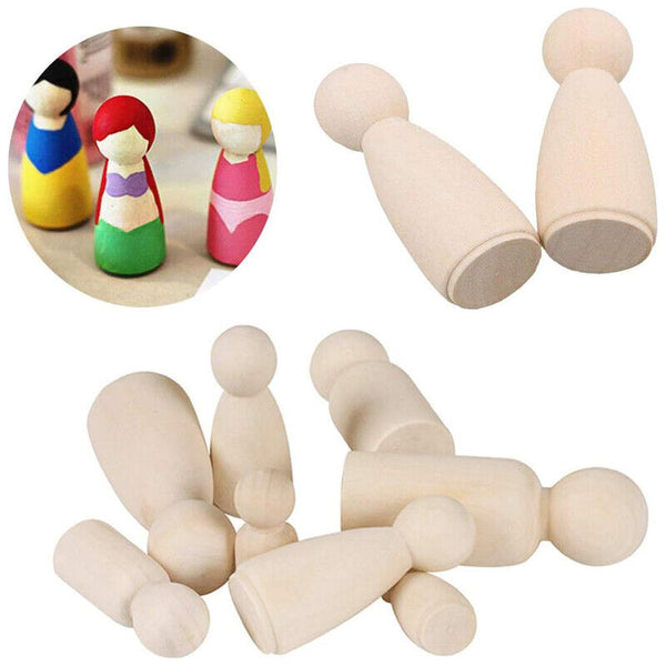 20X Unfinished Wooden Peg Dolls Wooden Tiny Doll Bodies People Decor Wood Crafts