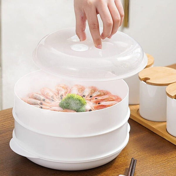 Microwave Steamer 2 TIER Double layer Cooking Meals Vegetables Kitchen Appliance