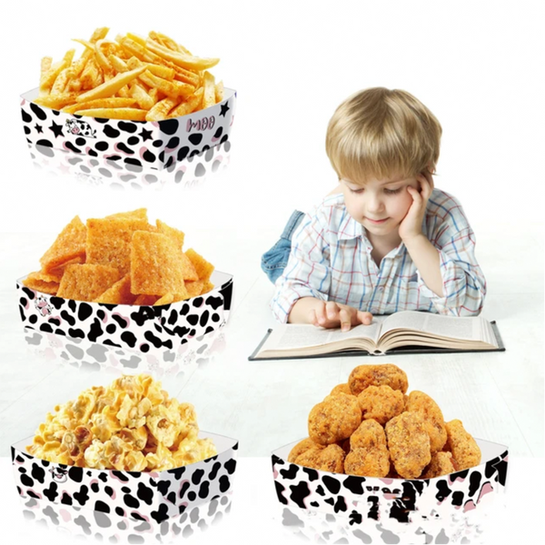 24pcs Cow Print Party Paper Tray Plate Snack Box Party Supplies Kids Birthday