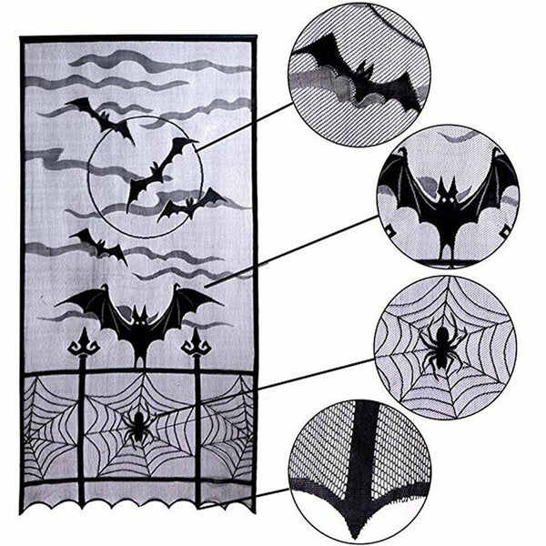 Haunted House Halloween Decoration Gothic Black Lace Spider Web Curtains Props A