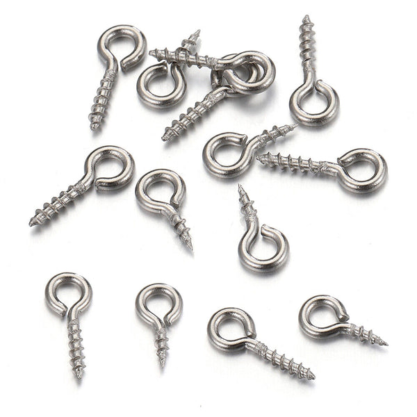 30-120X Small Tiny Mini Eye Pins Eyepins Hooks Eyelets Screw Threaded Peg 8x4mm