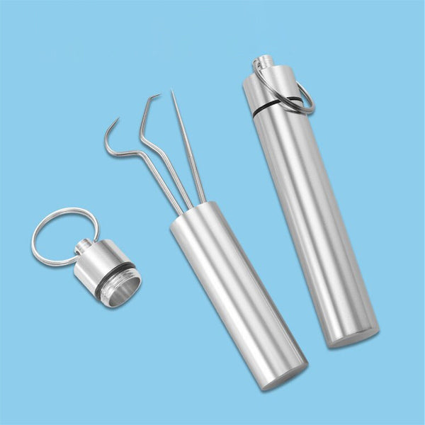 8x AU Stainless Steel Toothpick Set Metal Flossing Portable Toothpick Box Holder