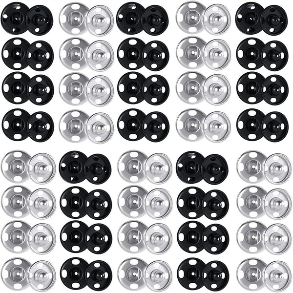 120 Sets Sew-On Snap Buttons Metal Snaps Fasteners Press Studs Buttons 8MM/10MM