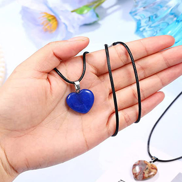 6-120Heart Gemstone Natural Quartz Crystal Healing Chakra Stone Pendant Necklace