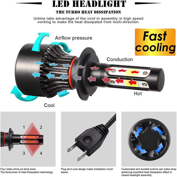 H4 9003 2000W 300000LM 4 SIDE LED Headlight kit Lamp Bulbs Globes High Low Beam