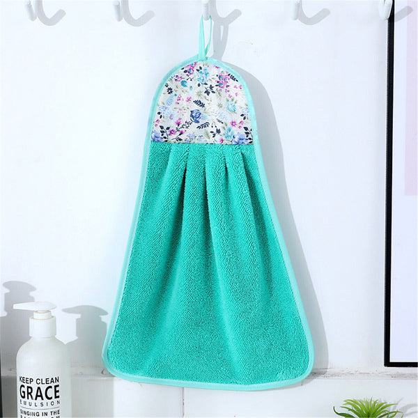 5X Coral Fleece Hand Towel Flower Kitchen Bath Hanging Water Absorbent Soft Wipe