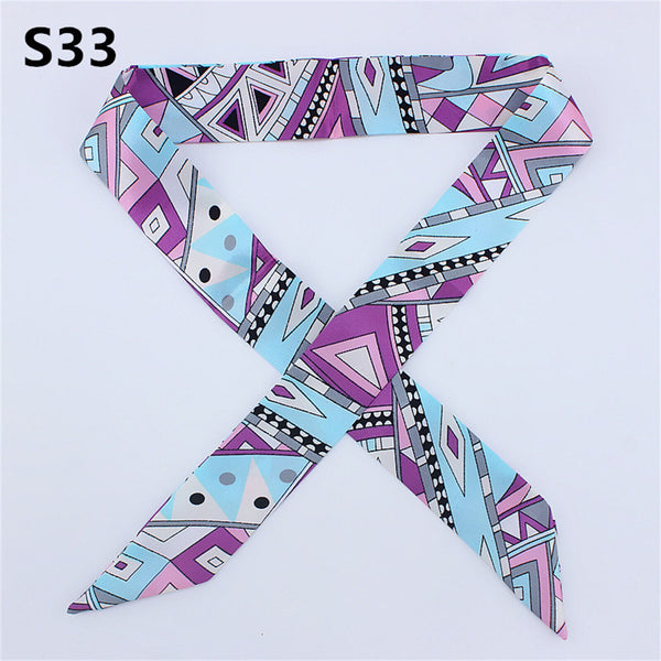 2PCS Women Silk Twilly Ribbon Narrow Scarf Wrap Tied Bag Handle Hair Tie Bandana