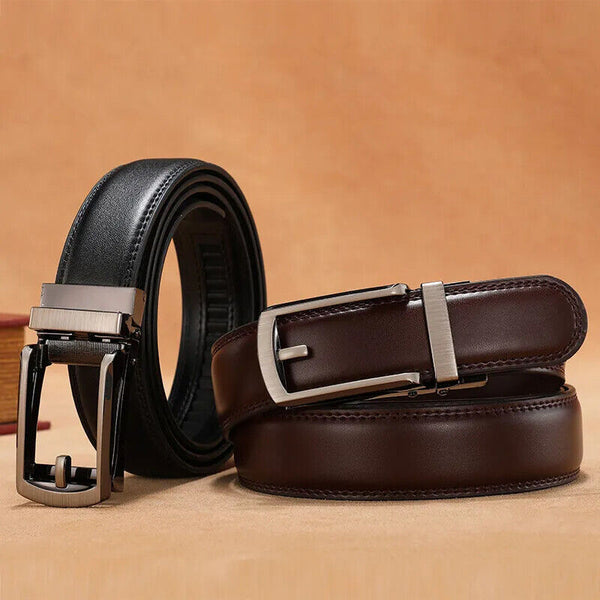 Mens Leather Belt Detachable Waistband Cuttable Strap Automatic Steel Buckle