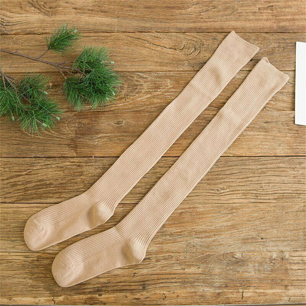 Warm Thigh High Socks Women Solid Color Over knee Long Boot Knitted Cable Knit
