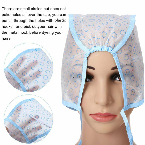Hair Frosting Cap Tipping Bleach Tips Streaking Lighten Tint Hat +Bonus Hook Set
