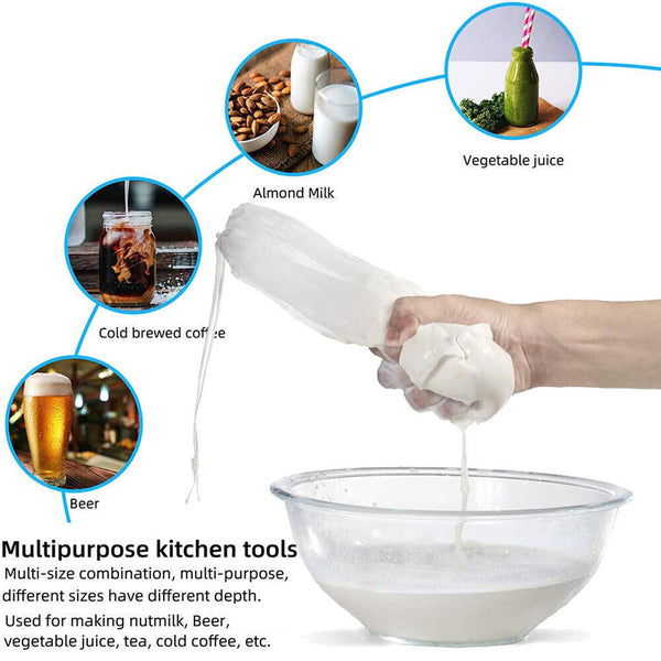 Reusable Strainer Bag Accessories Food Milk Nut Filter Fine Mesh Nylon 30x30 CM