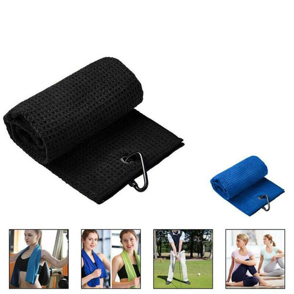 Sports Golf Towel Waffle Pattern Cotton With Carabiner Cleaning Towels Black AU