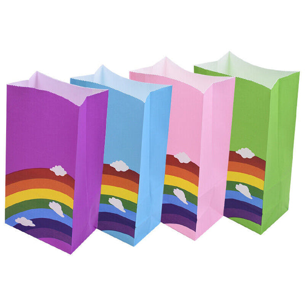 80PCS Kraft Paper Party Bag Seal Birthday Favor Kids Rainbow Candy paper bags