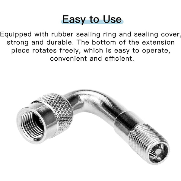2X Car Motorbike Tyre Valve Extension Adaptor 90 Degree Angle Silver Nozzles