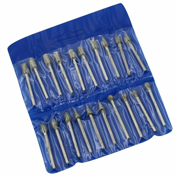 20pcs 6mm Head Diamond Burr Grinding For Dremel Rotary Drill Bit 3mm Shank Tool