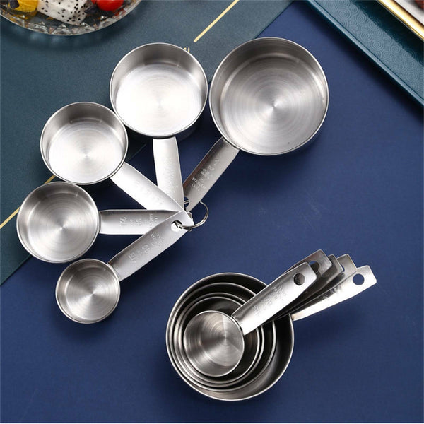 5 Pcs Stainless Steel Measuring Cups and Spoons Set Kitchen Baking Gadget Tools