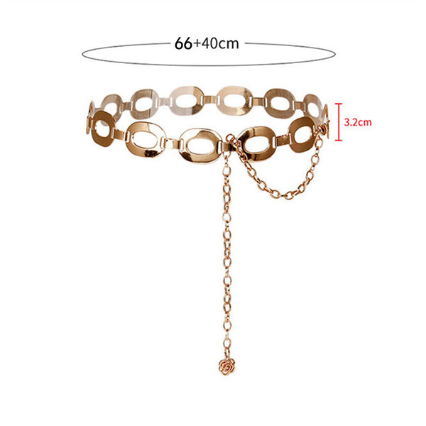 2X Women Metal Chain Retro Belt High Waist Hip Charms Waistband Body Chain adorn