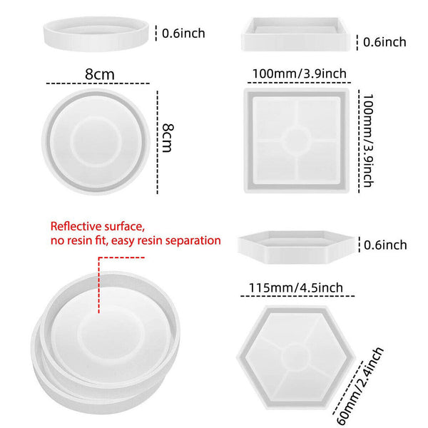 Coaster Cup Mat Mold Round Square Silicone Mould DIY Epoxy Resin Casting Tool AU - Lets Party
