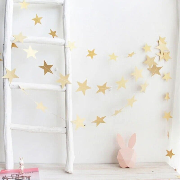 4pcs 4M Gold Paper Star Hanging String Garland Party Wedding Birthday Decor AUS