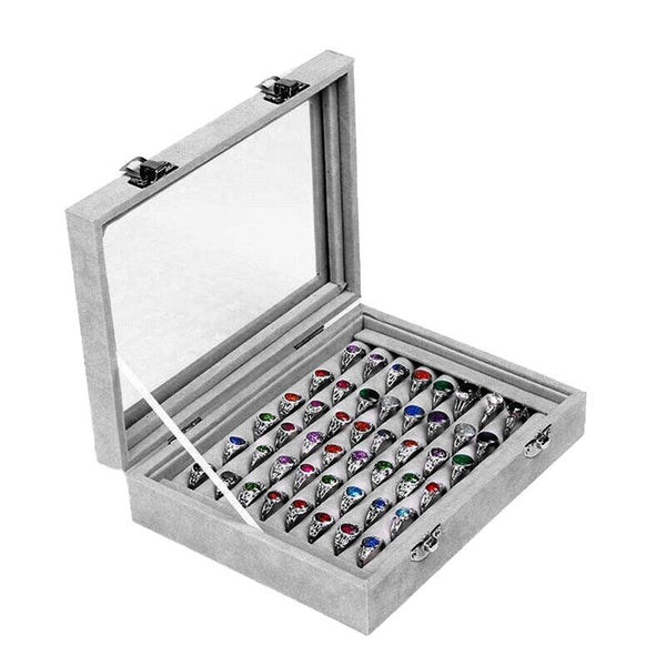 Velvet Ring Earring Jewelry Display Organizer Box Tray Holder Storage Case