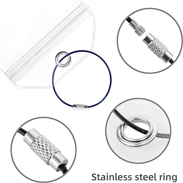 5X Cruise Ship Luggage Tag Holder Zip Seal Pouch Keyring Steel Wire Cable Loops