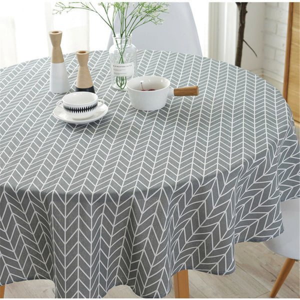 Geometric Cotton Linen Round Table Cloth Tassel Trim Dining Table Cover Deco AU