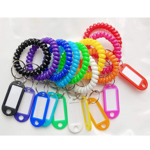 10Set Wrist Keychain Key Tags- Spring Spiral Stretch Coil Wristband Key Ring Key