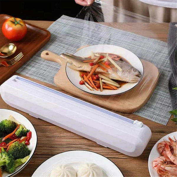 New Bamboo Food Wrap Dispenser Cutter Foil Cling Film Storage Holder Box Kitchen