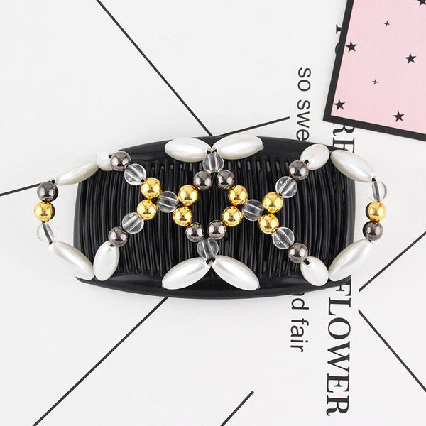 Beaded Stretchy Easy Magic Hair Comb Elastic Double Hair Clip Hair Accessories