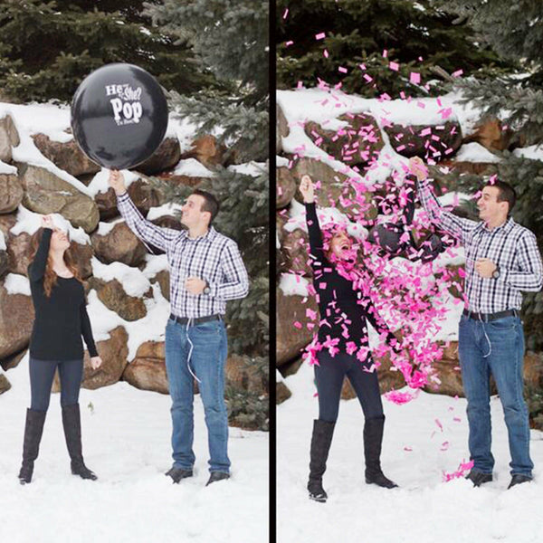 UP TO 2Set Gender Reveal Jumbo Baby Shower Balloon Confetti He or She Pop To See