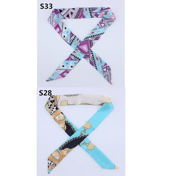 2PCS Women Silk Twilly Ribbon Narrow Scarf Wrap Tied Bag Handle Hair Tie Bandana