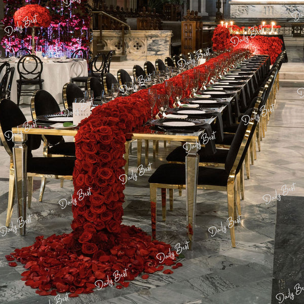 1.8M Red Flower Arrangement Runner Floral Engagement Wedding table Background De