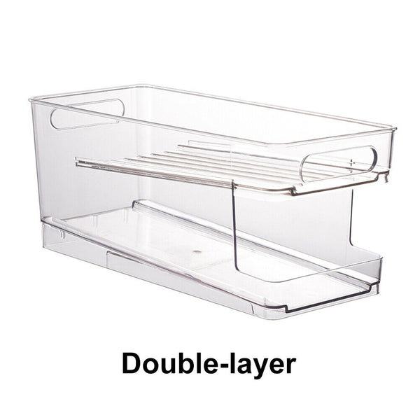 2 Tiers Stackable Beverage Holder Can Organizer Rack For Refrigerator Kitchen AU