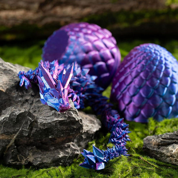 3D Printed Crystal Dragon Dinosaur in Scale Egg Posable Flexible Fidget Toy Gift