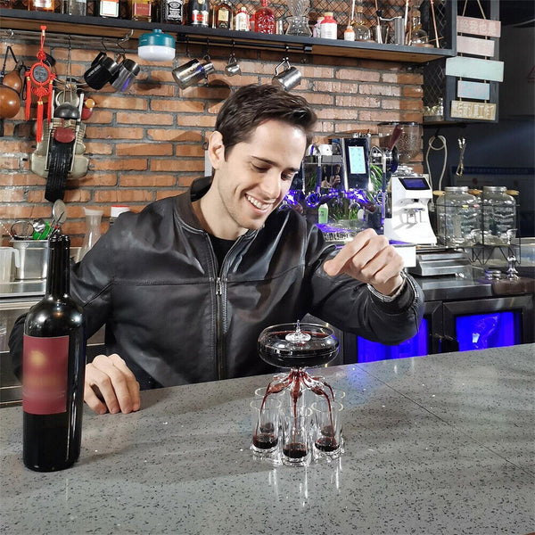 6 Shot Liquor Dispenser w/Shot Glasses Set for Home Gathering Bar Party Supply