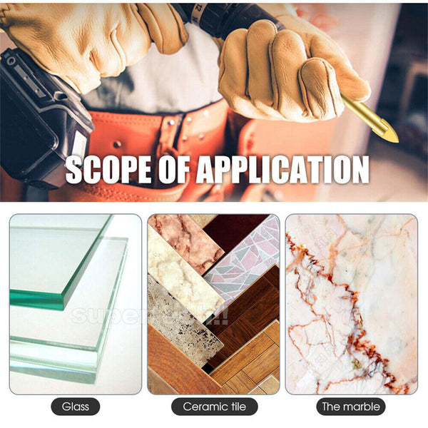 10PCS Titanium Ceramic Tile Glass Drill Bit Tungsten Carbide Cross Spear Head AU