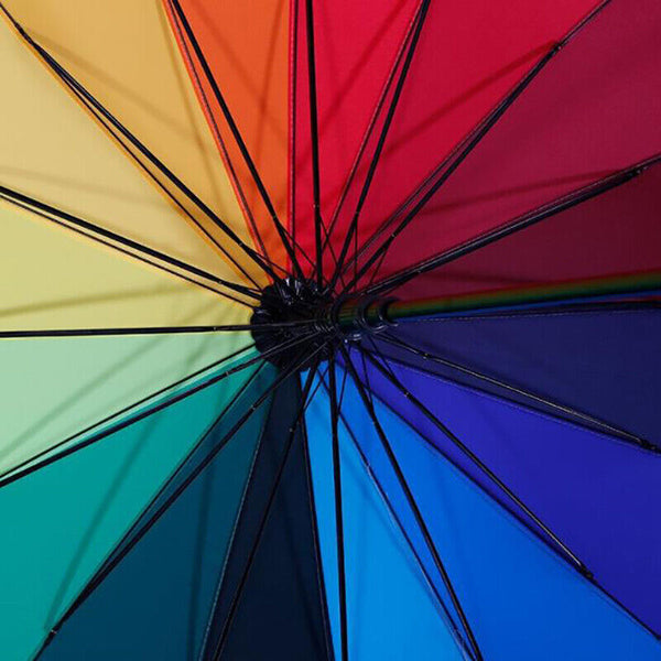 16 Ribs Large Rainbow Umbrella Fashion Straight Long Handle Anti UV Sun Rain AU