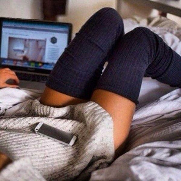 Warm Thigh High Socks Women Solid Color Over knee Long Boot Knitted Cable Knit