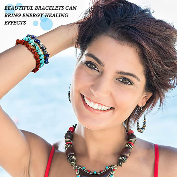 Natural Gemstone Tumbled Crystal Chip Bracelet Chakra Wicca Jewelry Rose Quartz