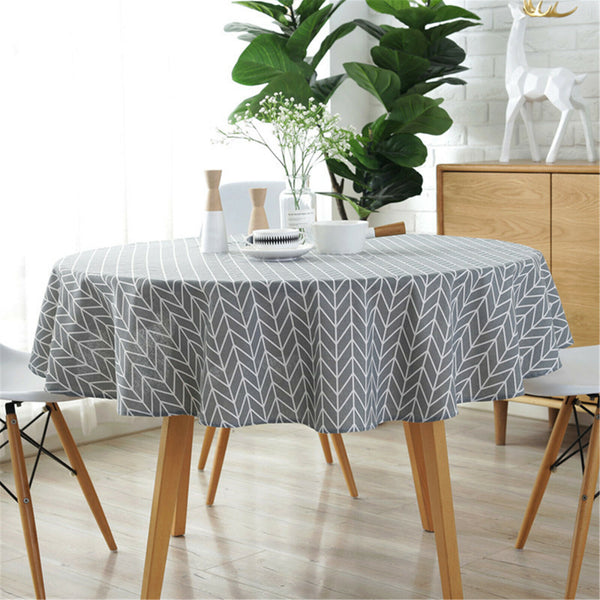 Geometric Cotton Linen Round Table Cloth Tassel Trim Dining Table Cover Deco AU