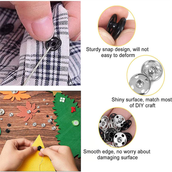 120 Sets Sew-On Snap Buttons Metal Snaps Fasteners Press Studs Buttons 8MM/10MM