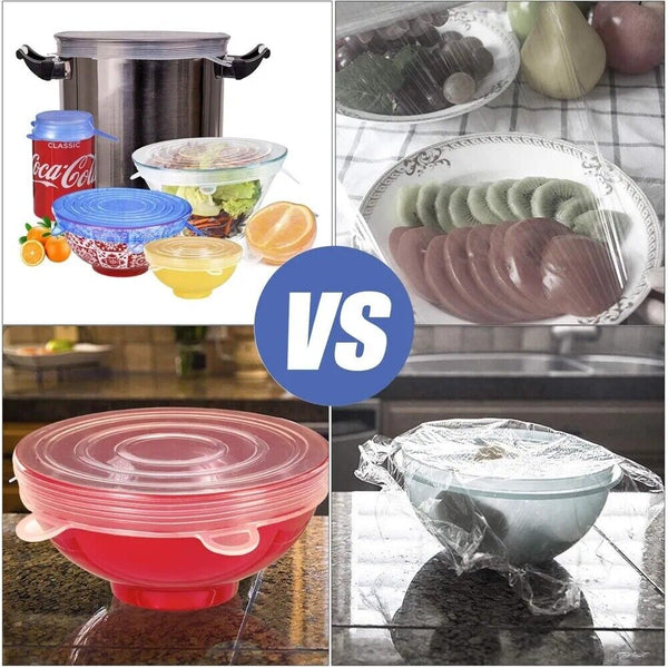 6Pcs Stretch Reusable Silicone Bowl Wraps Food Saver Cover Seal Lids Food Cover