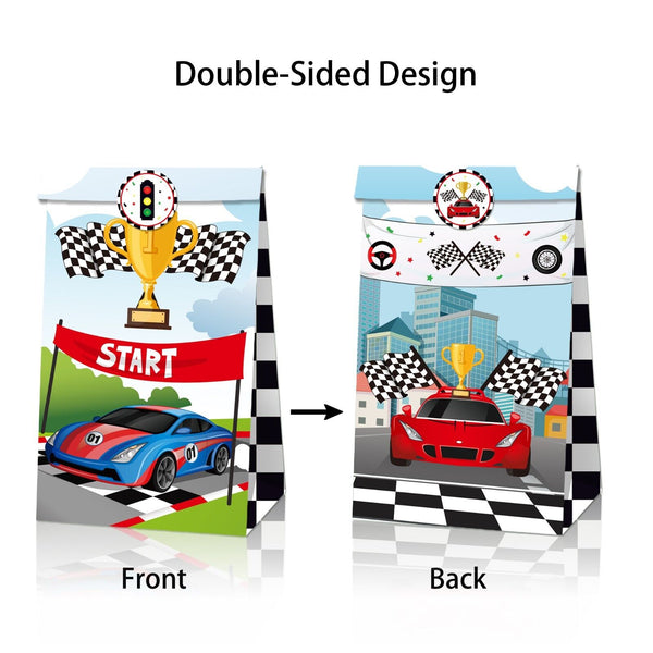 12PCS Racing Car Paper Lolly Gift Bag & 18pcs Stickers Party Supplies