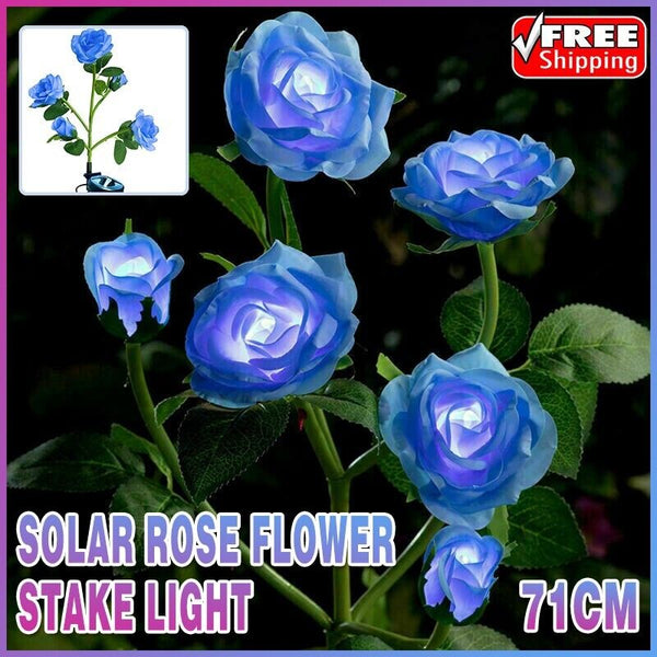 5 LED Solar Power Rose Flower Stake Lights Outdoor Garden Path Luminous Lamps AU