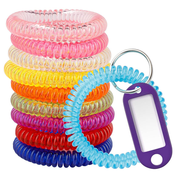 10Set Wrist Keychain Key Tags- Spring Spiral Stretch Coil Wristband Key Ring Key