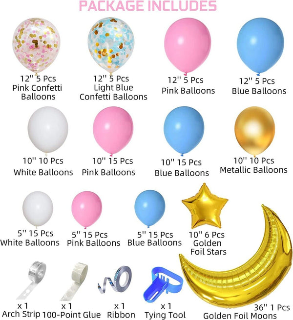 126PCS Gender Reveal Balloon Arch Garland Kit Moon Star Pink Blue Baby Shower