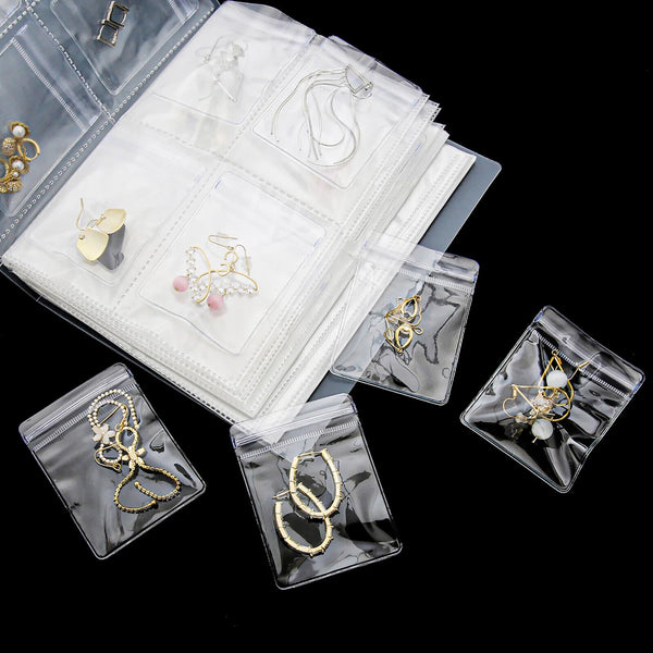 160 Grids Transparent Jewelry Storage Book Earring Necklace Ring Book + 50X Bags