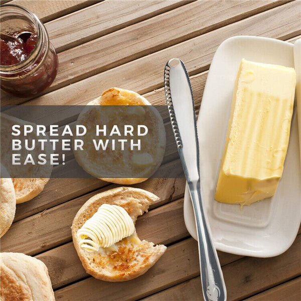 Stainless Steel Butter Knife Cold Hard Butter Serrated Edge Spreader Cheese Jam