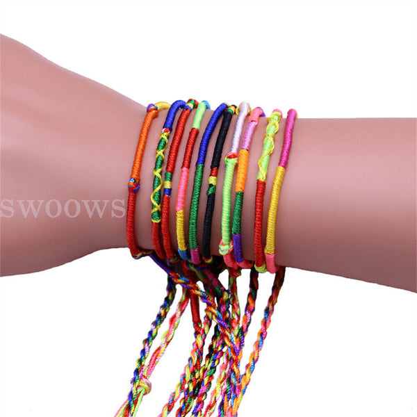 10pcs Boho Bracelets Handmade Thread Woven Friendship Cords Hippie Anklet Braid